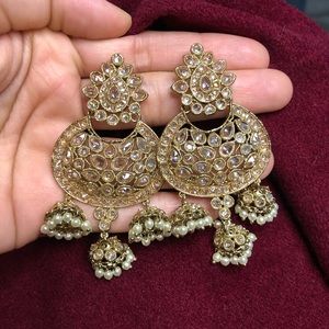 Polki Indian Bollywood jewellery earrings jhumka
